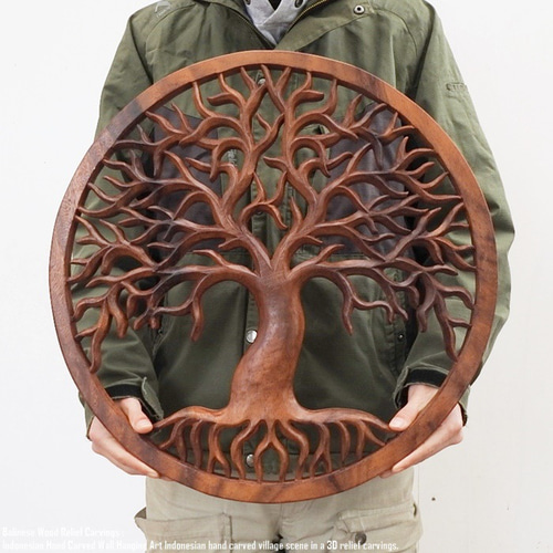 ウッドレリーフ Tree of Life 50cm 丸 円形 ラウンド アート