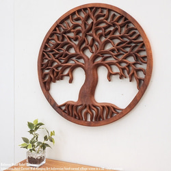 天然木のレリーフ 生命の樹 50cm ウッドレリーフ 丸 円形 ラウンド