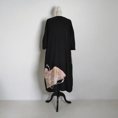 3XL 着物リメイク,上品ワンピース, 黒留袖リメイク ワンピース 優美な
