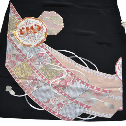 3XL 着物リメイク,上品ワンピース, 黒留袖リメイク ワンピース 優美な