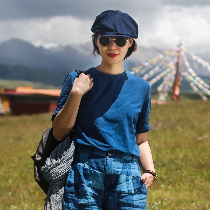 特価！特価！特価！Lサイズ! 新品、異常品ではあり【染め】古法藍染植物染草木染夏オリジナル女性純綿tシャツ復古丸首7分袖