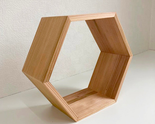 国産吉野杉 六角形オープンラック ディスプレイラック ※1個売り※ 棚