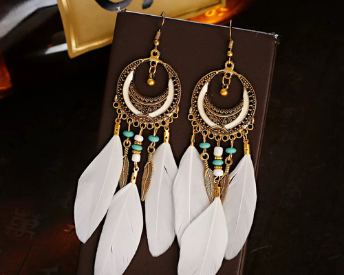 エスニックフェザーイヤリング ボヘミアンアクセサリー エスニック