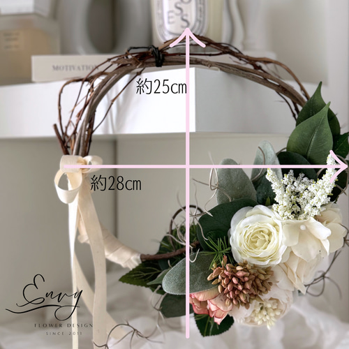 くすみカラーの造花リース｜枯れない花｜ドアリース｜玄関｜おしゃれ