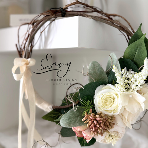 くすみカラーの造花リース｜枯れない花｜ドアリース｜玄関