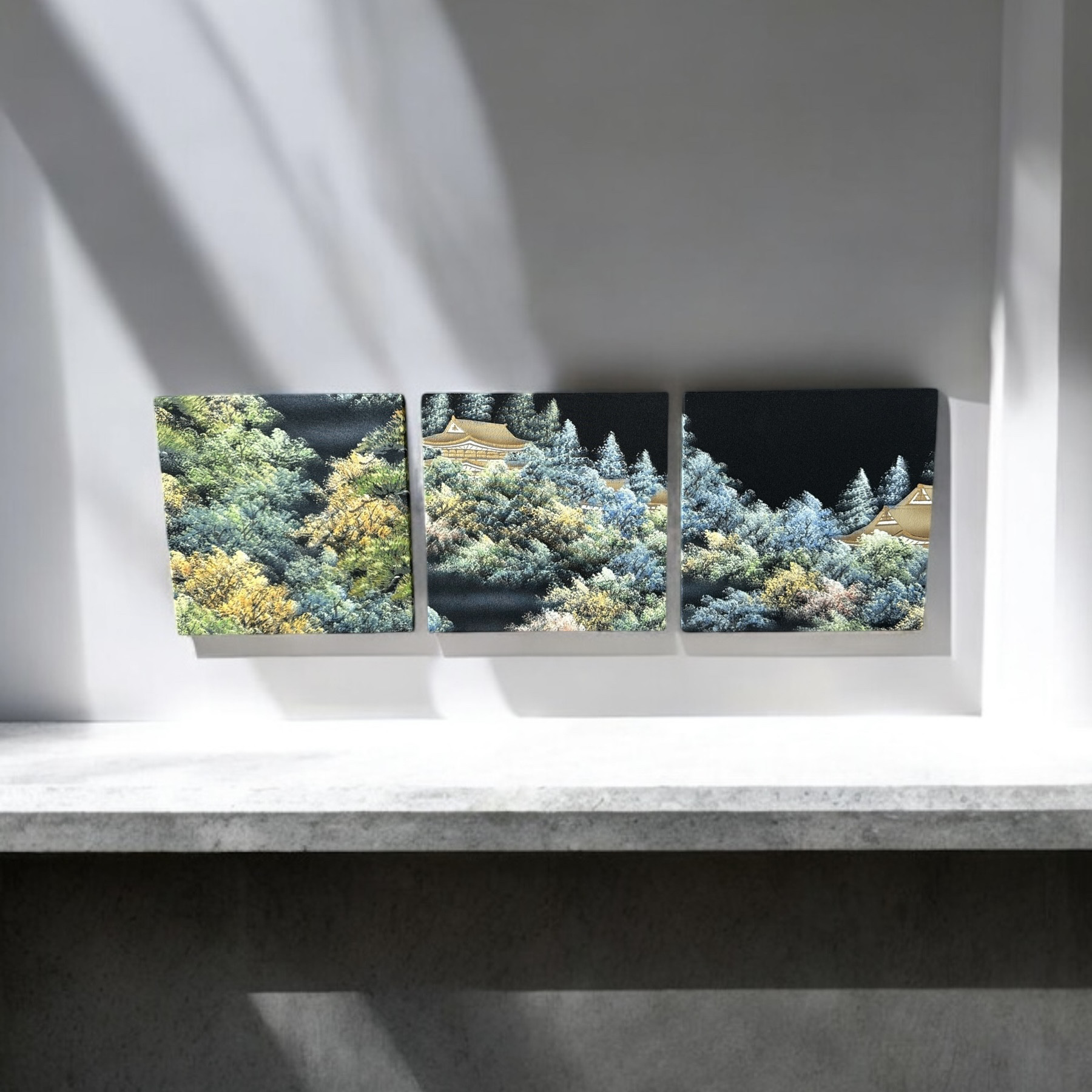 ◼︎016◼︎着物のファブリックパネル(3セット)サスティナブル 黒留袖 法隆寺