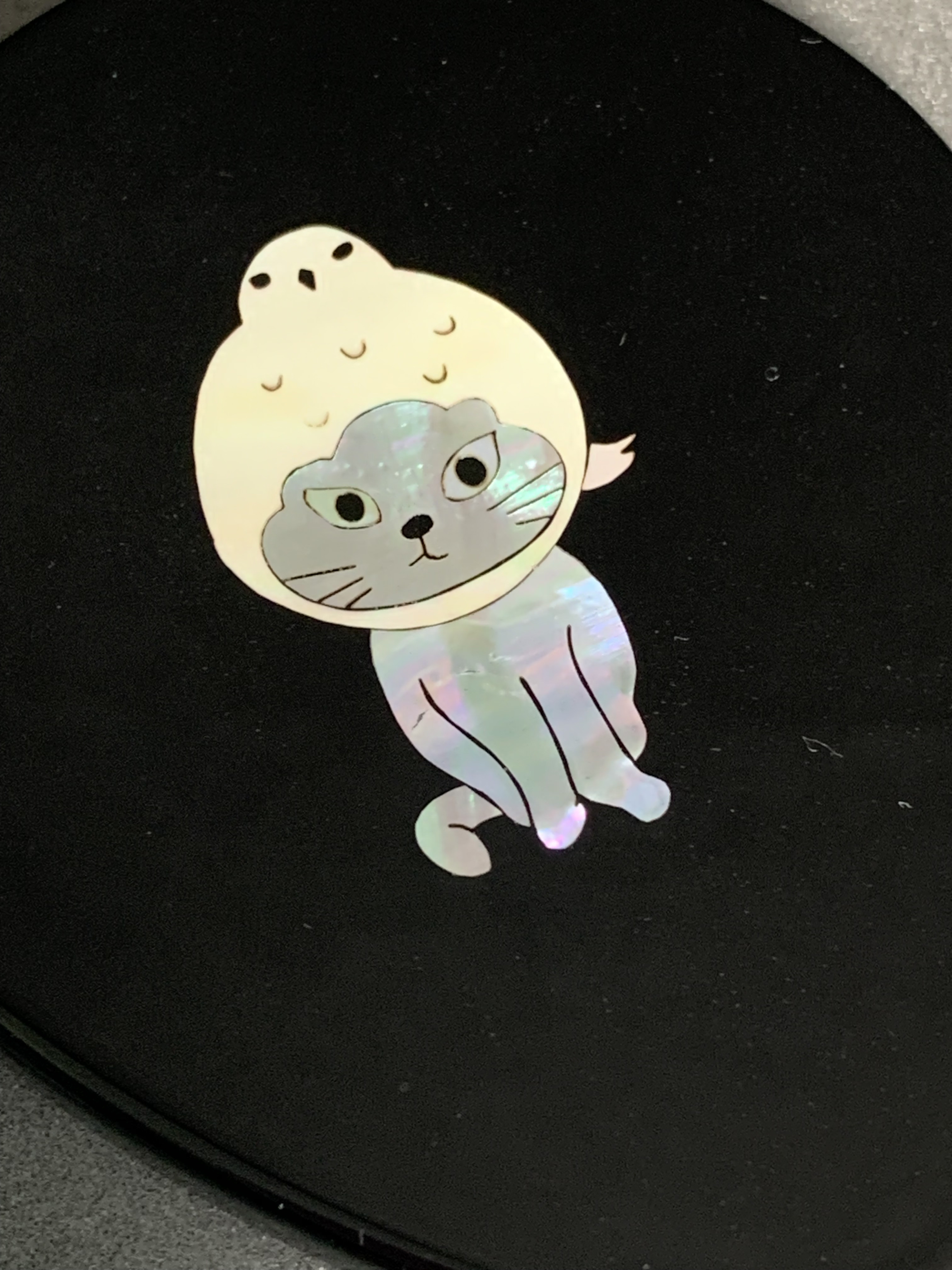 螺鈿手鏡　ねこととやま　ライチョウ