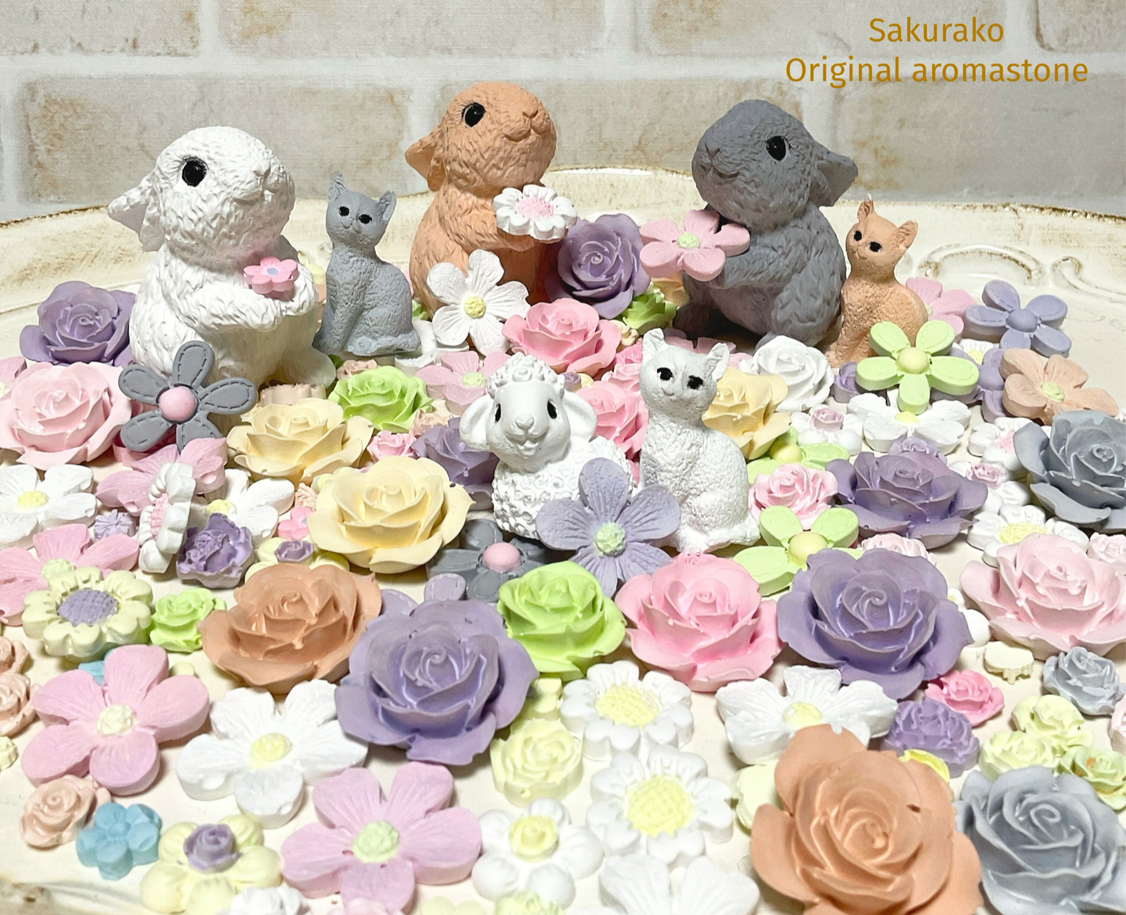 アロマストーン　お花畑＆うさぎ＆ねこ＆羊
