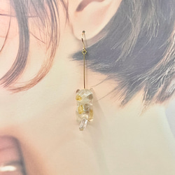 三毛猫、天然石のピアス　/   K16GP 5枚目の画像