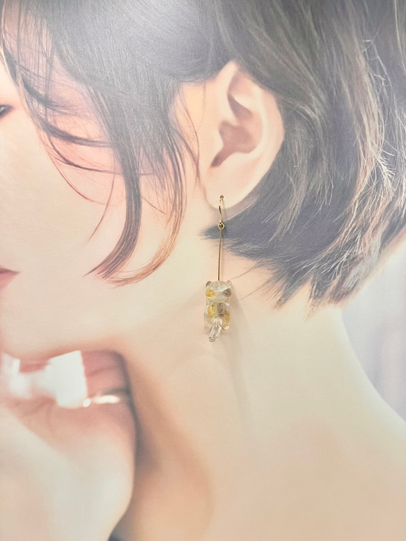 三毛猫、天然石のピアス　/   K16GP 4枚目の画像