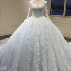 【クリーニング済み】YNSwedding ウェディングドレス くるみボタン 優雅なウェディング'ドレス フランスレース くるみボタン 背中見せ
