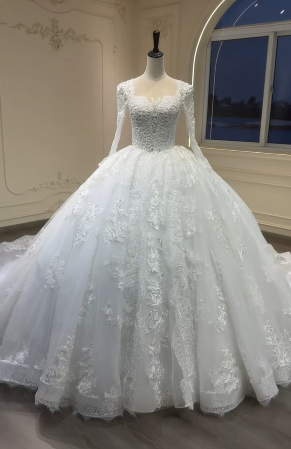 優雅なウェディング'ドレス フランスレース くるみボタン 背中見せ