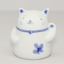 砥部焼 かわいい 「招き猫 左手ver」 置物 ねこ ネコ 運 商売繁盛 縁起物 手作り 窯元 tsuneoka-505 3枚目の画像