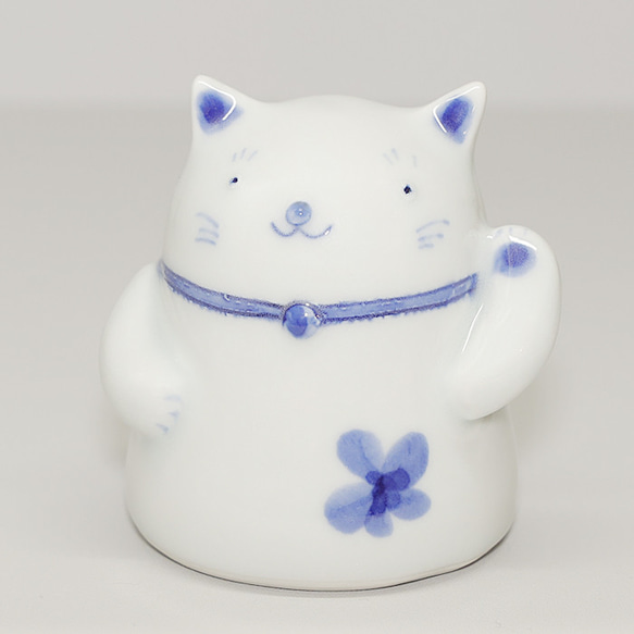 砥部焼 かわいい 「招き猫 左手ver」 置物 ねこ ネコ 運 商売繁盛 縁起物 手作り 窯元 tsuneoka-505 3枚目の画像