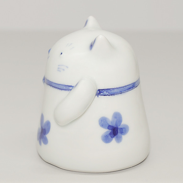 砥部焼 かわいい 「招き猫 左手ver」 置物 ねこ ネコ 運 商売繁盛 縁起物 手作り 窯元 tsuneoka-505 4枚目の画像