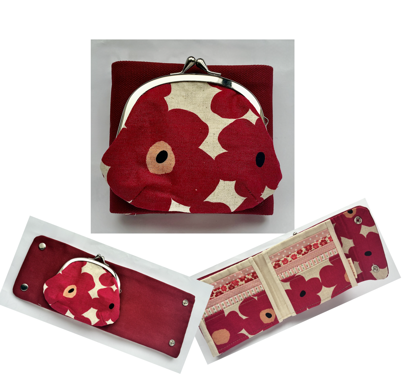 がま口付き折り財布　フラワーピンク