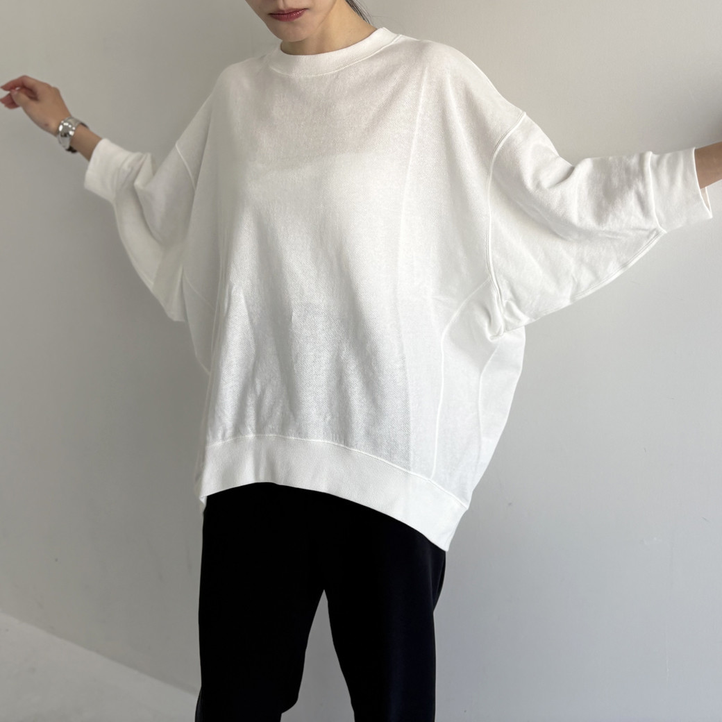 【日本製】ガーゼ裏毛ビッグシルエット7分袖トレーナー＿オフホワイト