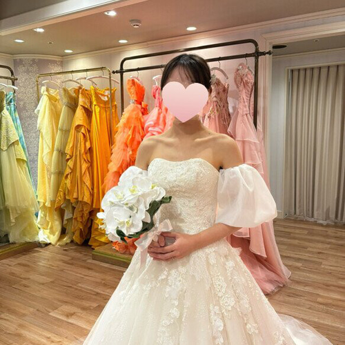 実例写真！パフスリーブ オーガンジー ソフトチュール ストレッチ オフ