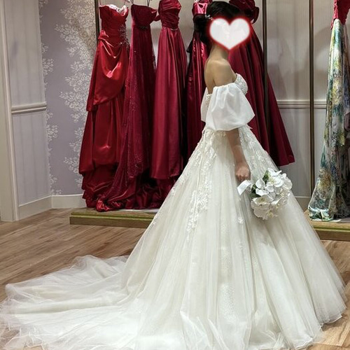 実例写真！パフスリーブ オーガンジー ソフトチュール ストレッチ オフ