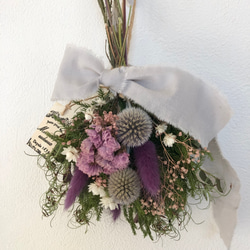 ドライフラワーミニブーケ　パープル❁ 春　プレゼント　スワッグ　花束　ラッピング　 2枚目の画像