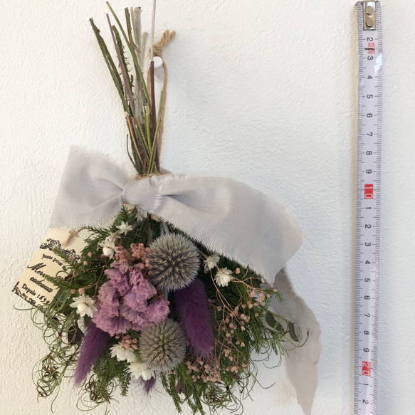 ドライフラワーミニブーケ　パープル❁ 春　プレゼント　スワッグ　花束　ラッピング　 5枚目の画像