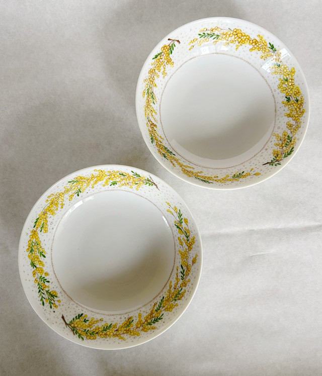 エナメル仕上げのミモザ・１6㎝浅ボウル（陶磁器）