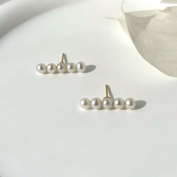 あこやベビーパールピアス 5連ピアス あこや真珠 アコヤパール 14kgf