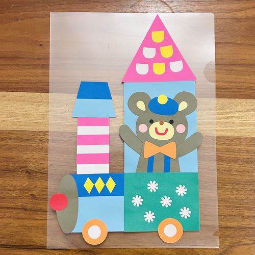 カラフル汽車とお花のどうぶつたち♪ 壁面飾りセット 生地 Saki's