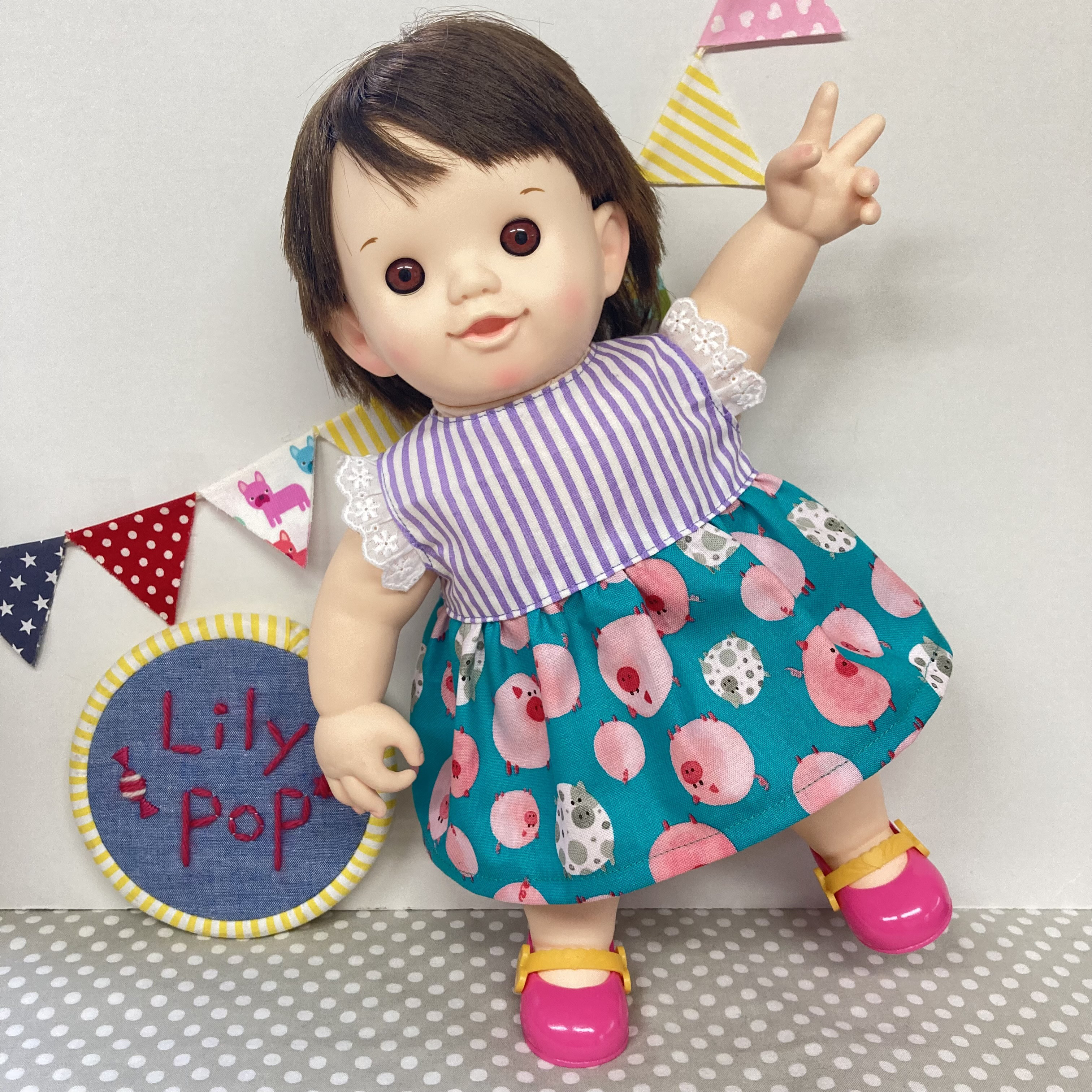 【保証書付】 ムチムチ豚さんのストライプワンピース♡ 服 USA ぽぽちゃん クラフト・布製品