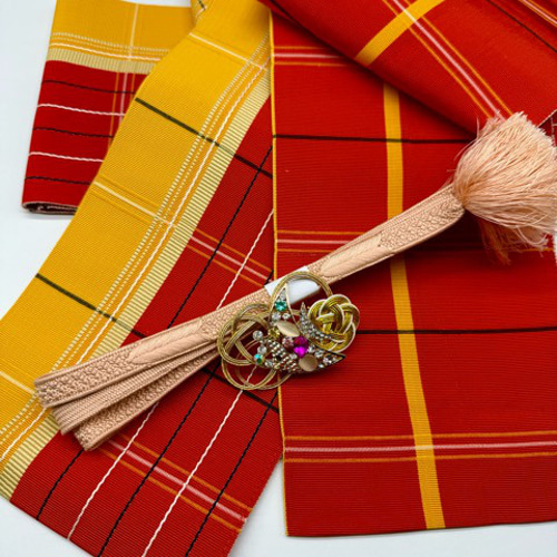 スーパーSALL】2806半幅帯＆和柄帯留・絹帯締め 和装小物 水引細工