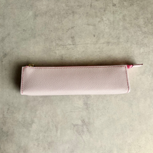 フランス／フランス産レザー】本革スリムペンケース｜桜ピンク／ヴォー