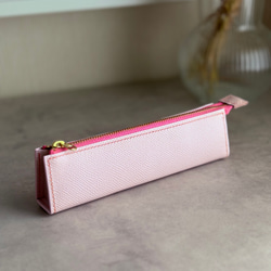フランス／フランス産レザー】本革スリムペンケース｜桜ピンク／ヴォー