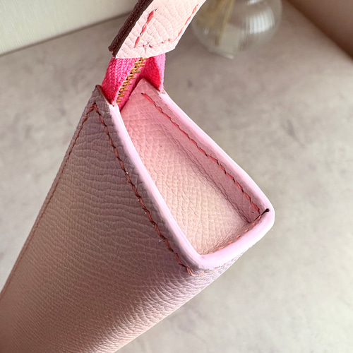 フランス／フランス産レザー】本革スリムペンケース｜桜ピンク／ヴォー