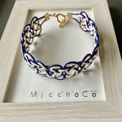 水引アクセサリー あわじ結びバングル風ブレスレット 濃紺、ハニー