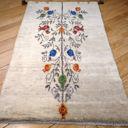 ペルシャ ギャッベ 玄関マット大 ラグ ウール 124x80cm ザクロの木