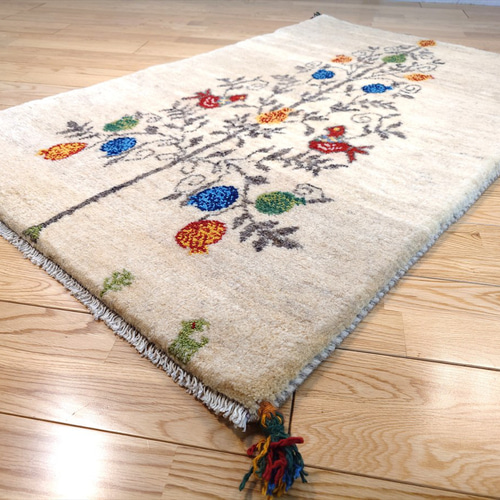 ペルシャ ギャッベ 玄関マット大 ラグ ウール 124x80cm ザクロの木
