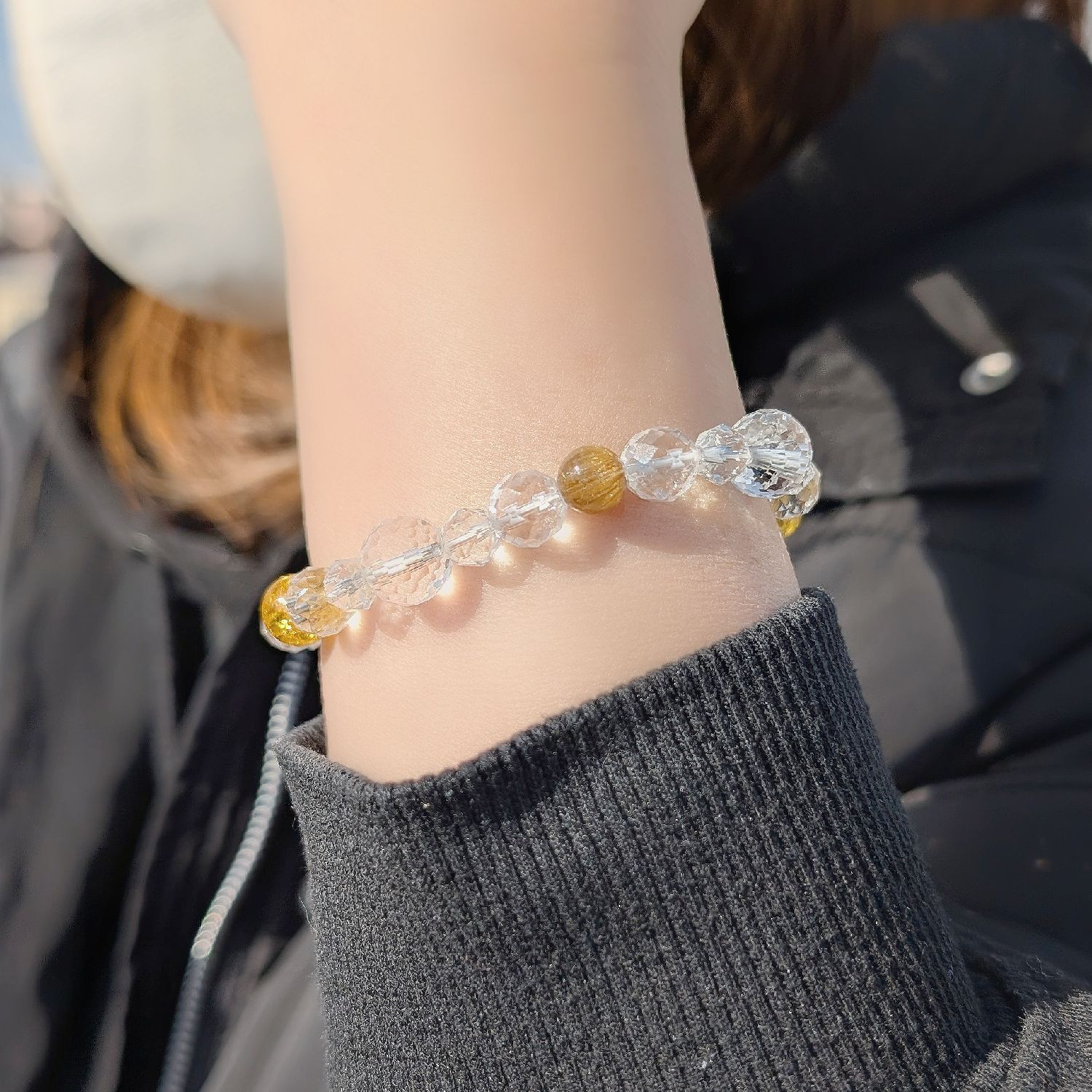 【数量限定】キャッツアイルチル シトリンクラック マルチカット水晶 ブレスレット きらきら輝く運気上昇ストーン ギフト