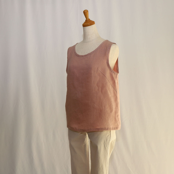 《受注制作》【S】【M】【L】ストンとタンクトップ（リネンピンクベージュ）_C19 5枚目の画像