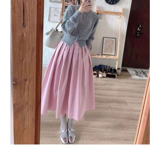 エムズグレイシー⭐️ウエスト総ゴム伸び伸び⭐️ピンクのチュールプリーツスカート⭐️38 数量限定春夏の主役級1枚。桜ピンク着痩せプリーツ スカート ウエスト
