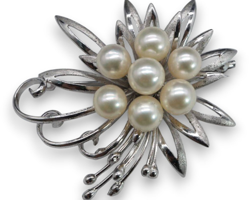 アコヤ本真珠ブローチ 強テリ上質厚巻き約6.5-7.0mm大粒日本産あこや