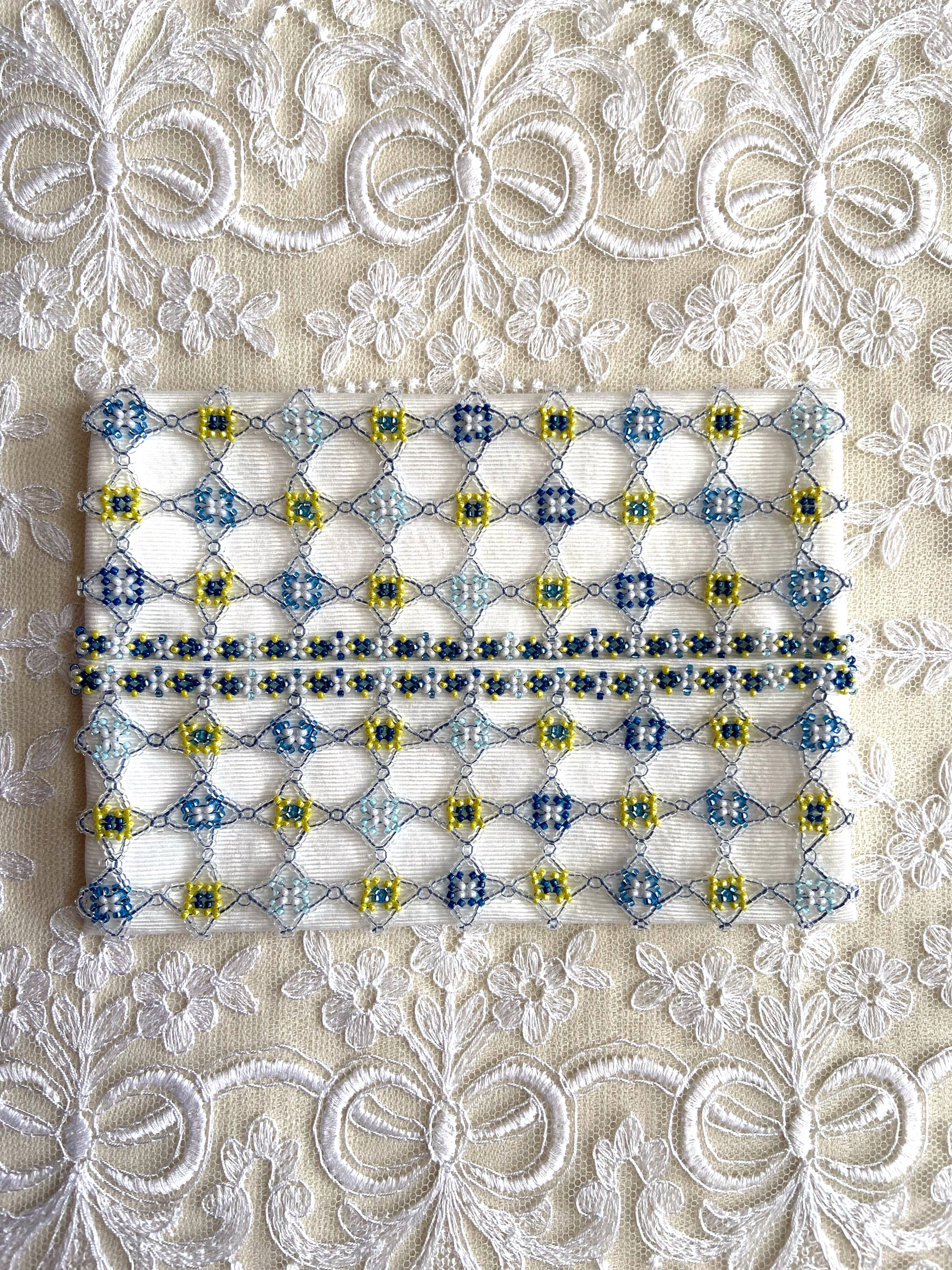 特小ビーズのポケットティッシュケース(青、黄)