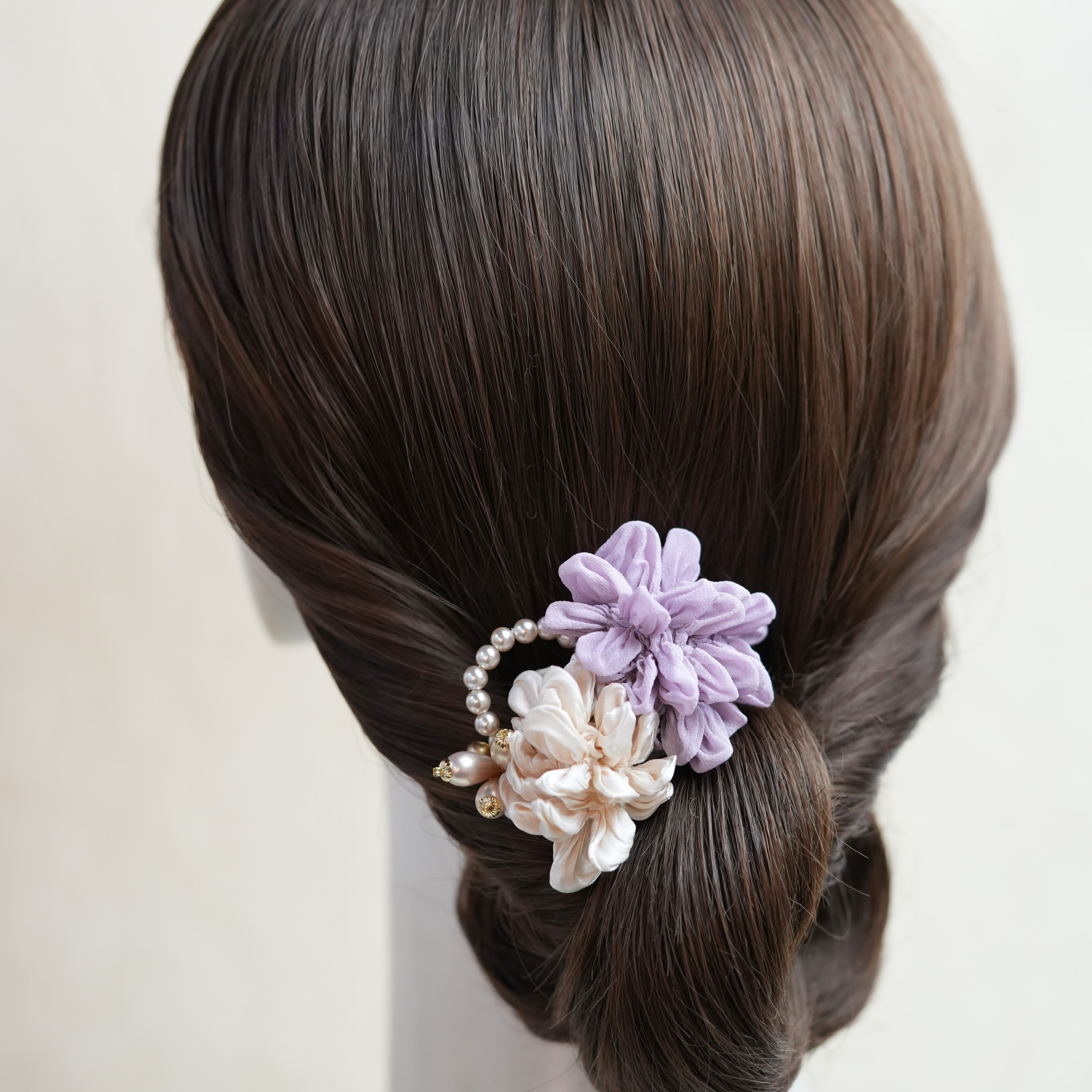 有松絞りーTwin Petal Bloom（藤色）＊＊七五三・結婚式参列・フォーマル髪飾り＊＊