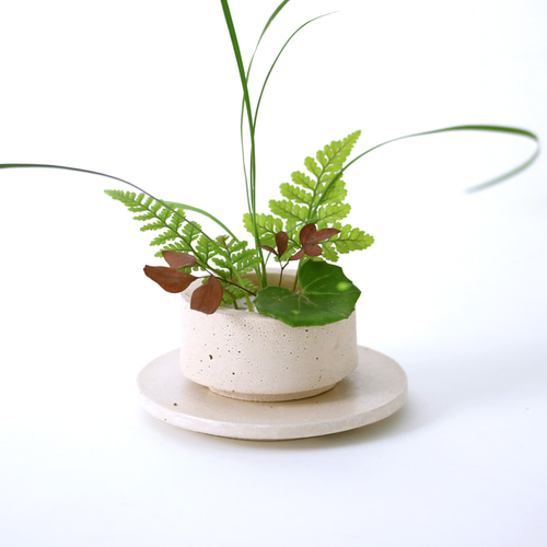 生け花用｜ミニ花器・剣山・円形花台の3点セット 】ピンクオークル