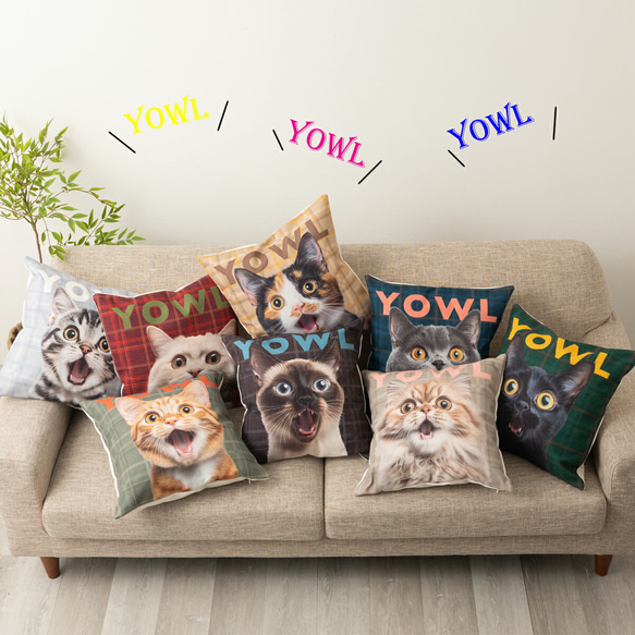 Purr Purr パーパー ネコ柄 クッションカバー キャット チェック 45×45cm pur-cushion 15枚目の画像