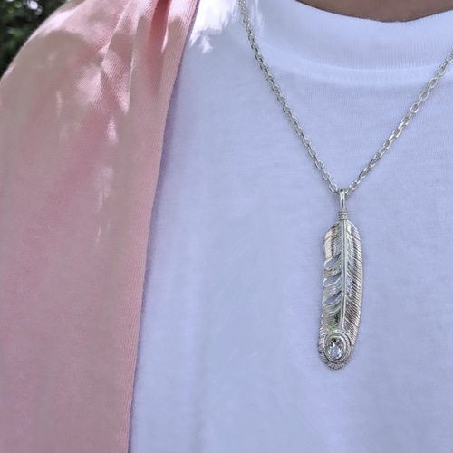フェザーのペンダントトップ L 水晶】 フェザーネックレス 羽 水晶