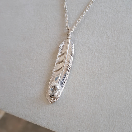 フェザーのペンダントトップ L 水晶】 フェザーネックレス 羽 水晶