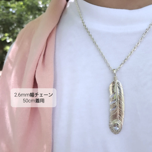 ハート付 フェザー(左向き) シルバー925 K18（18金）ゴールド