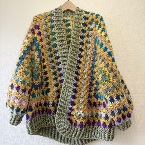 ☆handmade☆手編み カラフルガウン調カーディガン ニット