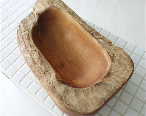 チーク総無垢 プリミティブトレイ 飾り鉢N30.5cm ボウル 小物入れ