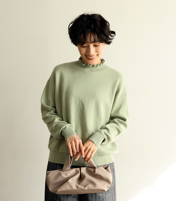 ★サンプルセール　1点のみ★2000円オフ★ニット コットン100％プルオーバー 裏葉柳 240303-1（057） 4枚目の画像